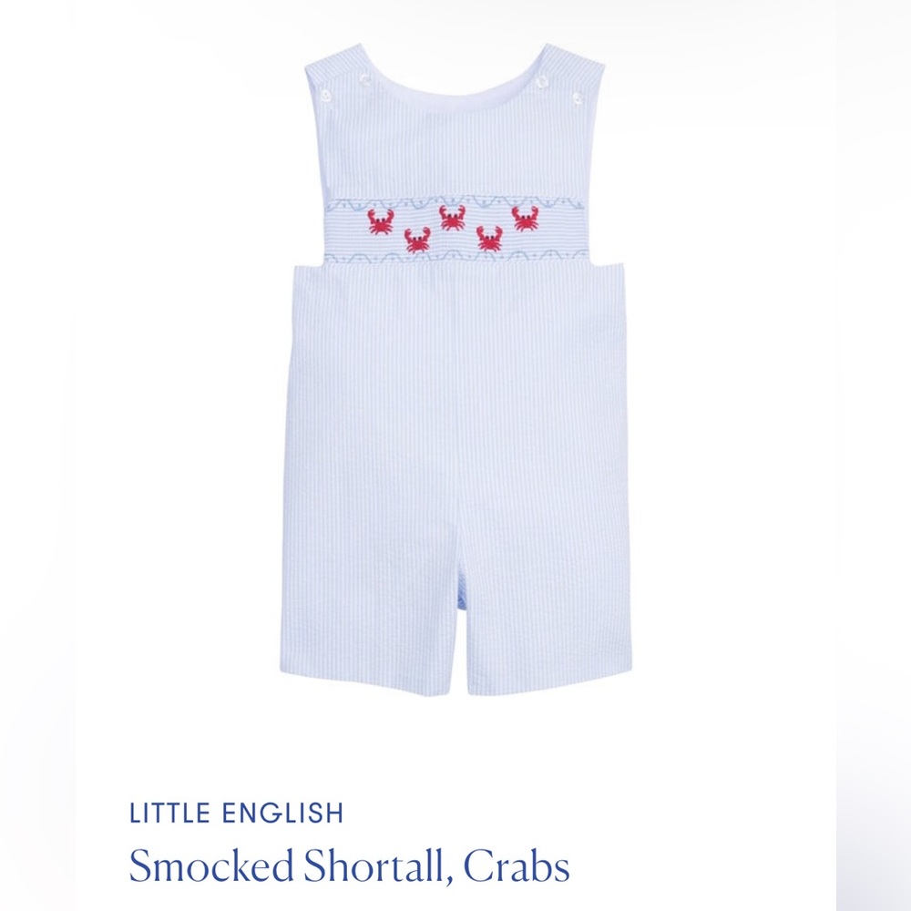 Little English | Smocked Shortall, Crabs | 4T | w/ diaper snaps | 4th of July